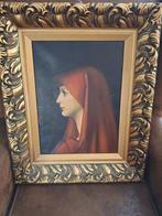 Olieverf schilderij vrouw met rode sjaal., Antiquités & Art, Art | Peinture | Classique, Enlèvement
