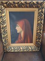 Olieverf schilderij vrouw met rode sjaal., Enlèvement