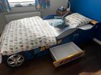 Autobed blauw met matras, schuif, lattenbodem, verlichting, Ophalen, 85 tot 100 cm, Zo goed als nieuw, Matras