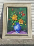 Huile sur toile fleurs signe Armand lacour, Antiquités & Art, Enlèvement ou Envoi