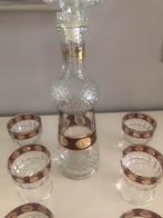 Carafe et 8 verres art déco Bordeaux et or, Zo goed als nieuw