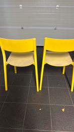 2 gele terrasstoelen - veelvuldig gebruikt - gratis, Huis en Inrichting, Ophalen, Kunststof, Gebruikt, Twee