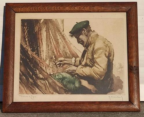Gravure pêcheur a capri signe Roger hebbelinck, Antiquités & Art, Art | Eaux-fortes & Gravures, Enlèvement ou Envoi