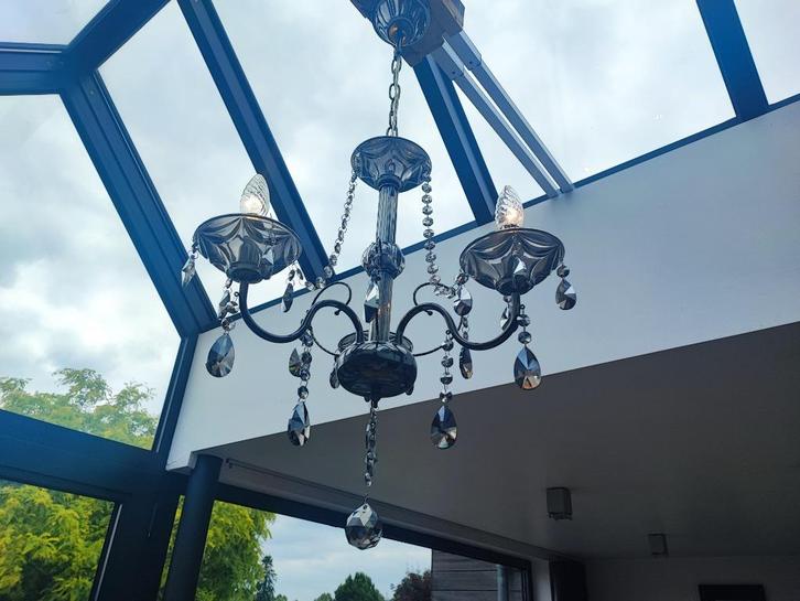 Kristallen / glazen kroonluchter donker kristal 3 armen, Huis en Inrichting, Lampen | Kroonluchters, Zo goed als nieuw, Ophalen of Verzenden