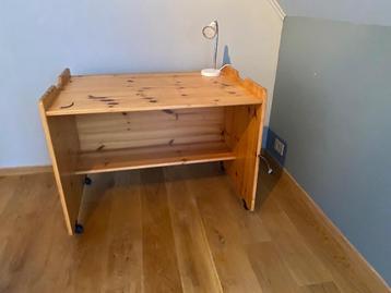 Pine desk ideal for student, on castor wheels 