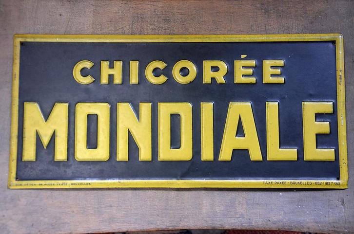 Chicorée Mondiale reclamebord 1927, Collections, Marques & Objets publicitaires, Comme neuf, Panneau publicitaire, Enlèvement ou Envoi
