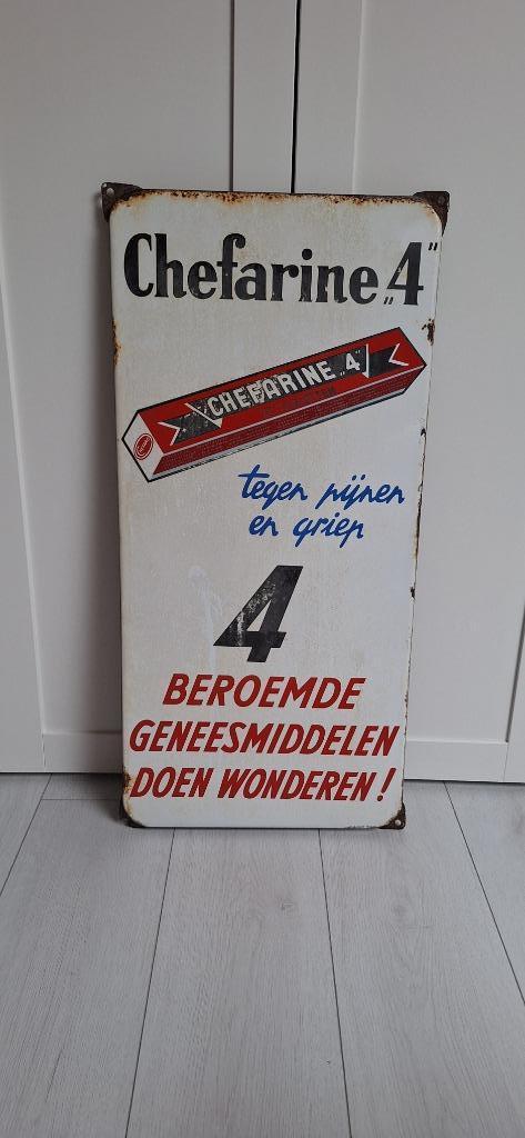 Reclamebord emaille geneesmiddelen Chefarine Langcat Bussum, Verzamelen, Merken en Reclamevoorwerpen, Gebruikt, Reclamebord, Ophalen of Verzenden