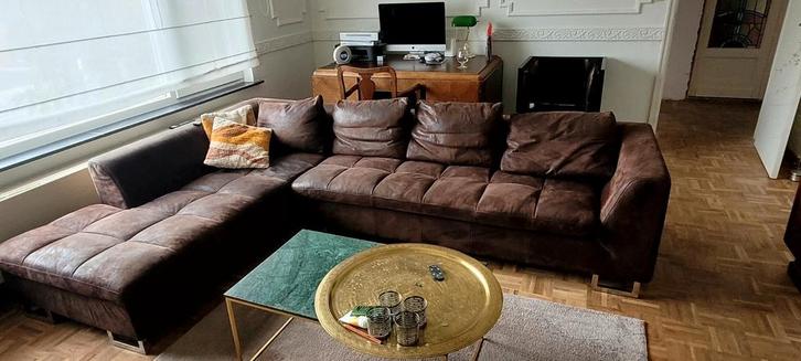 Hoeksalon in suède leder, Huis en Inrichting, Zetels | Complete zithoeken, Gebruikt, Ophalen