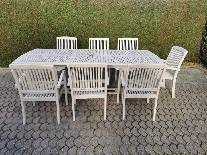 teak tuinset (geschilderd), Tuin en Terras, Tuinsets en Loungesets, Gebruikt, Tuinset, Teakhout, Ophalen