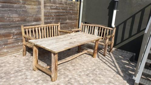 Bancs de jardin + table, Jardin & Terrasse, Bancs de jardin, Utilisé, Enlèvement