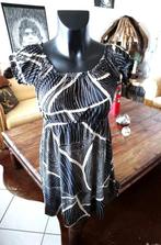 zwart/crème creatief sierlijk aansluitende jurk, Comme neuf, Rhétorique, Noir, Taille 42/44 (L)