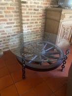 Unieke salontafel met zwaar veiligheidsglas, Ophalen, Gebruikt, 50 tot 100 cm, Rond