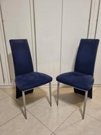 2 blauwe nubuck suède stoelen, Huis en Inrichting, Blauw, Stof, Zo goed als nieuw, Ophalen