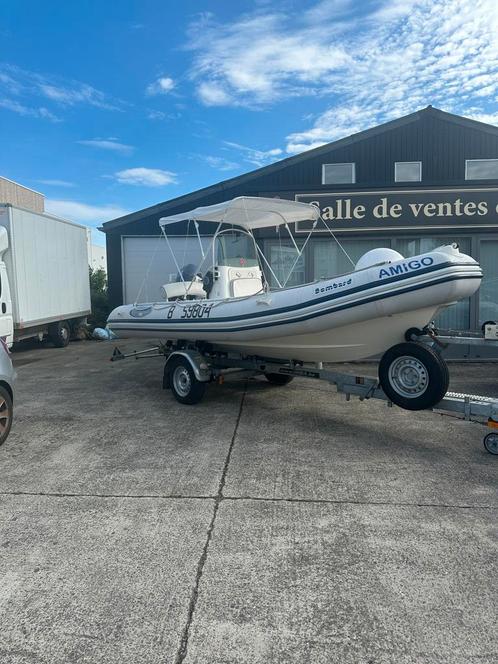 Bateau avec remorque et bimini – 80 CV 4 temps 5m50, Watersport en Boten, Rubberboten, Zo goed als nieuw, Ophalen