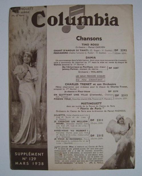 Catalogue disques vinyles Colombia. 1938 MISTINGUETT, Jo Bou, Boeken, Muziek, Gelezen, Algemeen, Ophalen of Verzenden