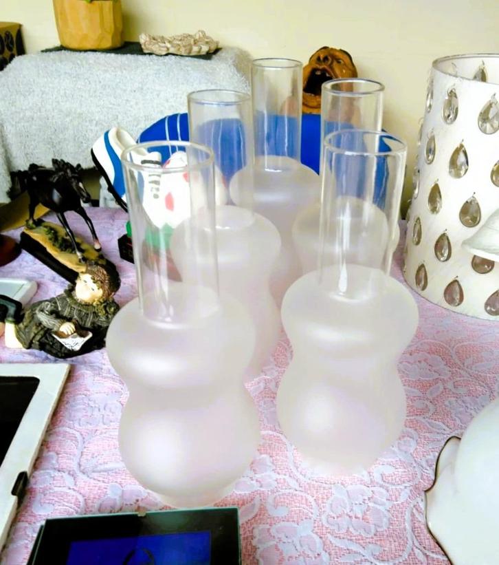 Vintage glazen kap voor olielamp., Antiek en Kunst, Antiek | Verlichting, Ophalen of Verzenden