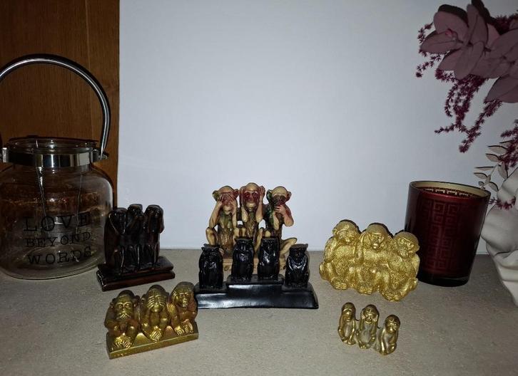 Mooie vintage verzameling van 3 en 4 wijze aapjes, Verzamelen, Dierenverzamelingen, Zo goed als nieuw, Beeldje of Figuurtje, Wild dier