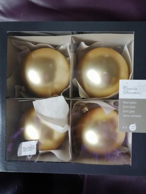 Coffret de 4 grandes boules de Noël dorées soufflées à la bo, Divers, Noël, Enlèvement ou Envoi