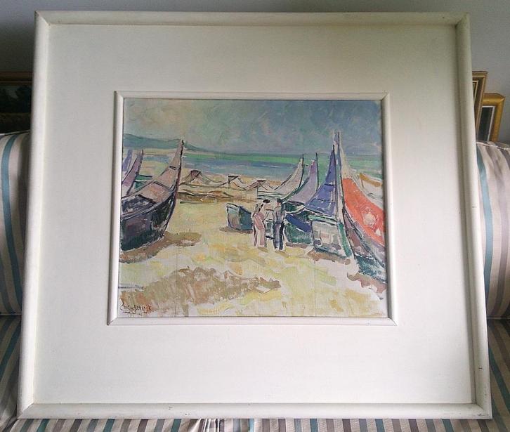 Vissers bij boten op strand - Cees van IJsseldijk 1901-1977, Antiek en Kunst, Kunst | Schilderijen | Klassiek, Ophalen