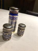 strooiset peper & zout én bloemsuiker in zilverlook houder, Huis en Inrichting, Glas, Overige typen, Overige stijlen, Gebruikt