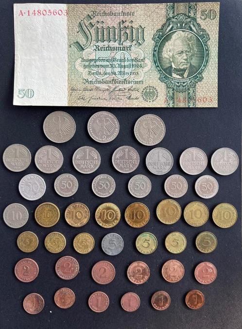 Lot van 43 Duitse munten (1874 - 1974) en 1 bankbiljet (1933, Postzegels en Munten, Munten | Europa | Niet-Euromunten, Setje, Duitsland