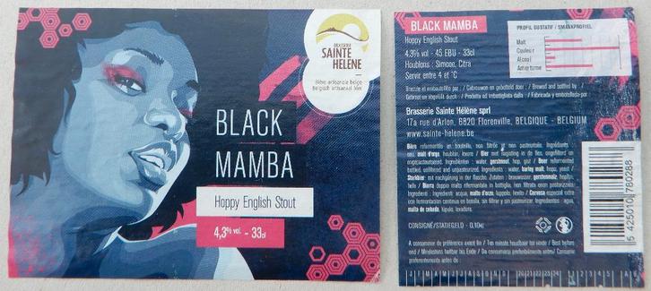 Étiquette de bière Black Mamba Brasserie Sainte Hélène (8j2), Collections, Marques de bière, Utilisé, Envoi