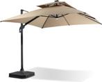 Zweefparasol 3x3m vierkant met voet en verlichting Nieuw, Neuf, Parasol flottant, Enlèvement, 2 à 3 mètres