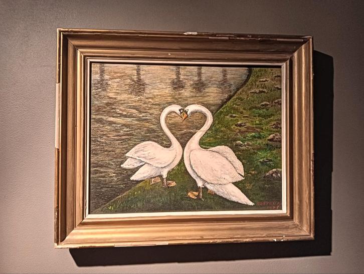 Zwanenpaar ❤️, Antiek en Kunst, Kunst | Schilderijen | Klassiek, Ophalen