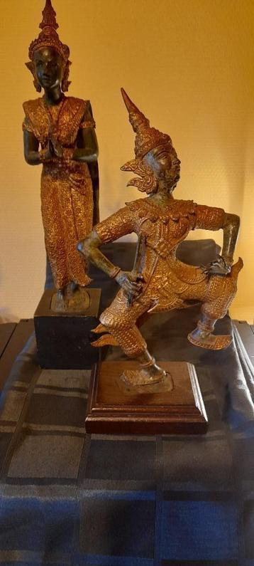 2 zeer oude bronzen Thaise tempelwachters.