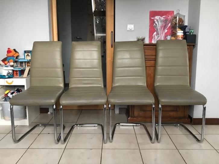 Quatre chaises pour table à manger, Maison & Meubles, Chaises, Utilisé, Quatre, Synthétique, Métal, Gris, Enlèvement