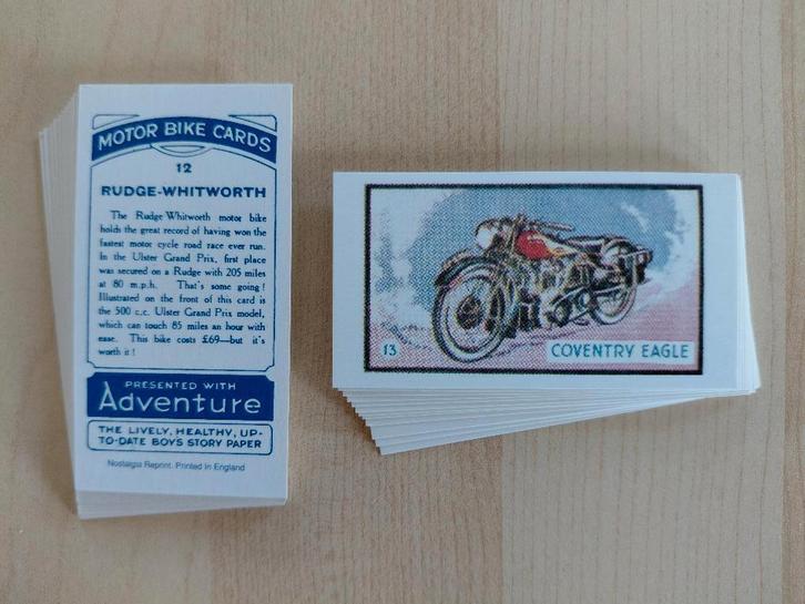 Motor Bike Cards complete set 24 chromos motoren REPRO, Collections, Photos & Gravures, Gravure, Autres sujets/thèmes, 1980 à nos jours