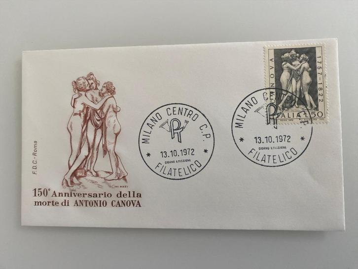 Postzegel First Day Cover Italië Antonio Canova 1972, Postzegels en Munten, Postzegels | Europa | Italië, Gestempeld, Ophalen of Verzenden