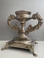 Grote bronzen en verzilverde kandelaar, Verzenden, Koper of Brons