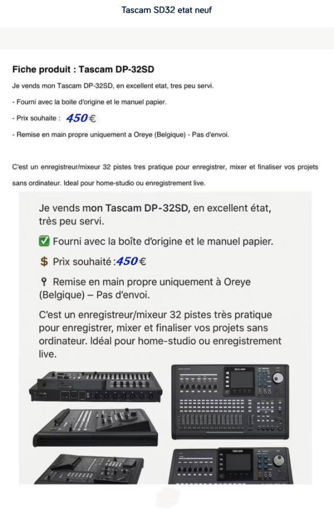 Tascam DP-32SD-recorder, Audio, Tv en Foto, Professionele apparaten, Zo goed als nieuw, Ophalen
