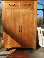 Teakhouten kast op wielen met bureau., Ophalen, Gebruikt, Teakhout, 50 tot 100 cm
