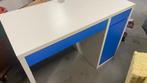 witte bureau met blauwe fronten, Ophalen, Gebruikt, Bureau