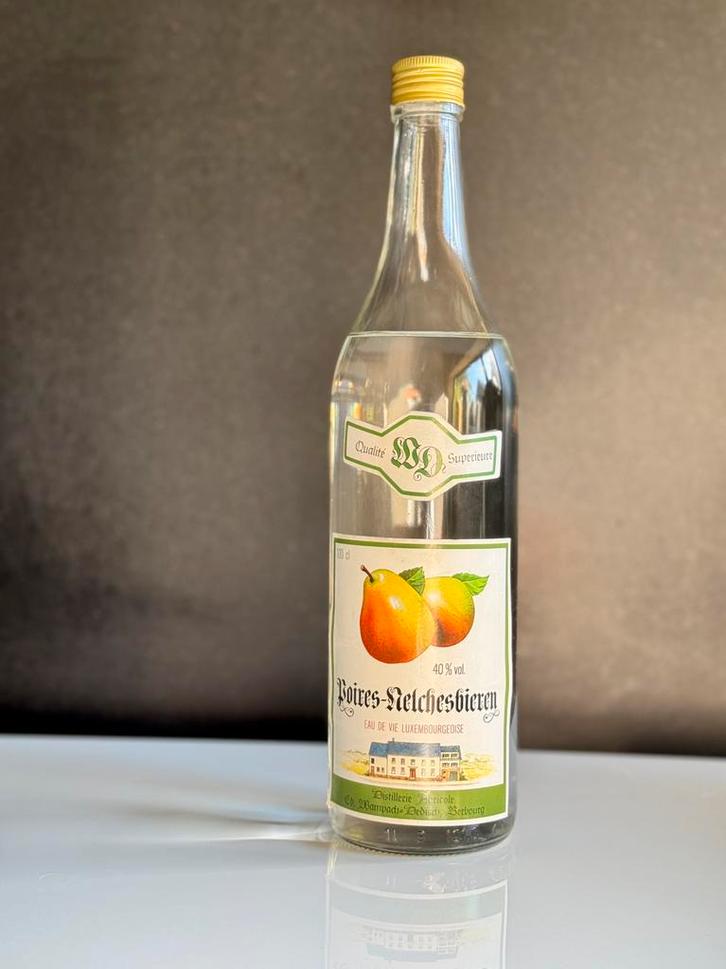 fles Poires-Nelchesbieren Eau de Vie Luxembourgeoise 1L, Verzamelen, Merken en Reclamevoorwerpen, Zo goed als nieuw, Ophalen
