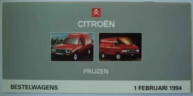 Citroën Prijzen bestelwagens 1994 Brochure Catalogue Prospek, Boeken, Auto's | Folders en Tijdschriften, Zo goed als nieuw, Citroën