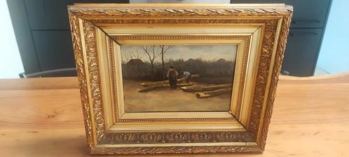 Oud olieverf paneel schilderij en gesigneerd, Antiek en Kunst, Kunst | Schilderijen | Klassiek, Ophalen of Verzenden