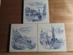 Lot van 3 oude Delfts Blauwe tegels Thema water  Deltsblauwe, Antiek en Kunst, Ophalen of Verzenden