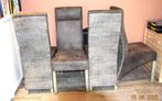 4 stoelen van stof en rotan, Huis en Inrichting, Ophalen, Gebruikt, Grijs, Riet of Rotan