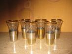 Set van 6 borrel glaasjes met geslepen glazen met gouden ran, Verzamelen, Glas en Drinkglazen, Ophalen of Verzenden