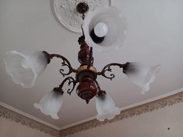 kroonluchter - 5 lampen - hout beschikbaar voor biedingen