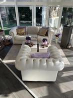 3-zit en 1-zit wit leder chesterfield zetels van Natuzzi, Ophalen, Gebruikt, 150 tot 200 cm, Driepersoons