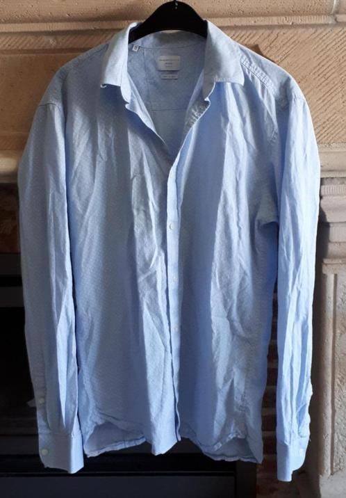 Heren-Overhemd LM-lichtblauw dessin- maat M - Selected Homme, Kleding | Heren, Overhemden, Zo goed als nieuw, Halswijdte 39/40 (M)