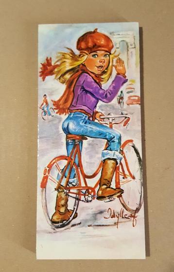 Vintage print van Idylle Falconi "Meisje op Fiets" (Jolylle) beschikbaar voor biedingen
