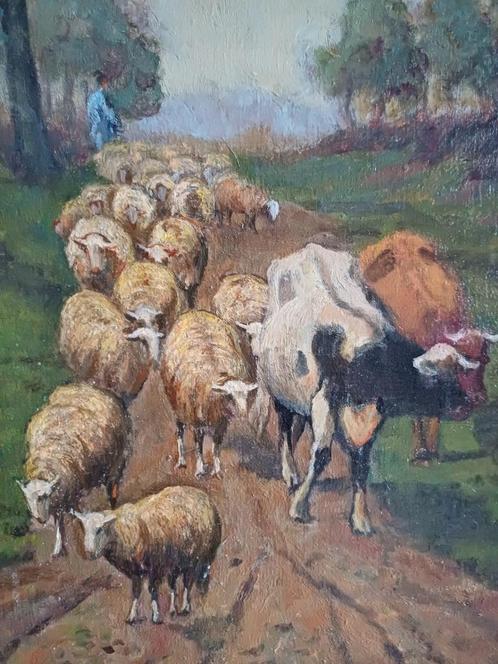 Schilderij M.VAN DEN BEMPT "Schapen en koeien", Antiek en Kunst, Kunst | Schilderijen | Klassiek, Verzenden