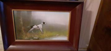 oud jachtschilderij ingelijst op canvas  beschikbaar voor biedingen
