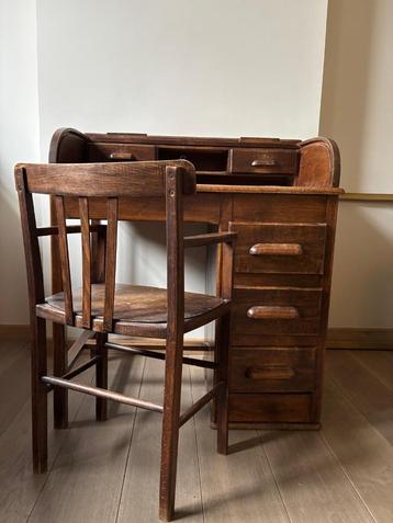 Oude sécretaire / bureau met rolluik – inclusief stoel, Ophalen, Gebruikt