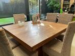 Teak tafel + 6 stoelen en 6 kussens, Huis en Inrichting, Tafels | Eettafels, Ophalen, Gebruikt